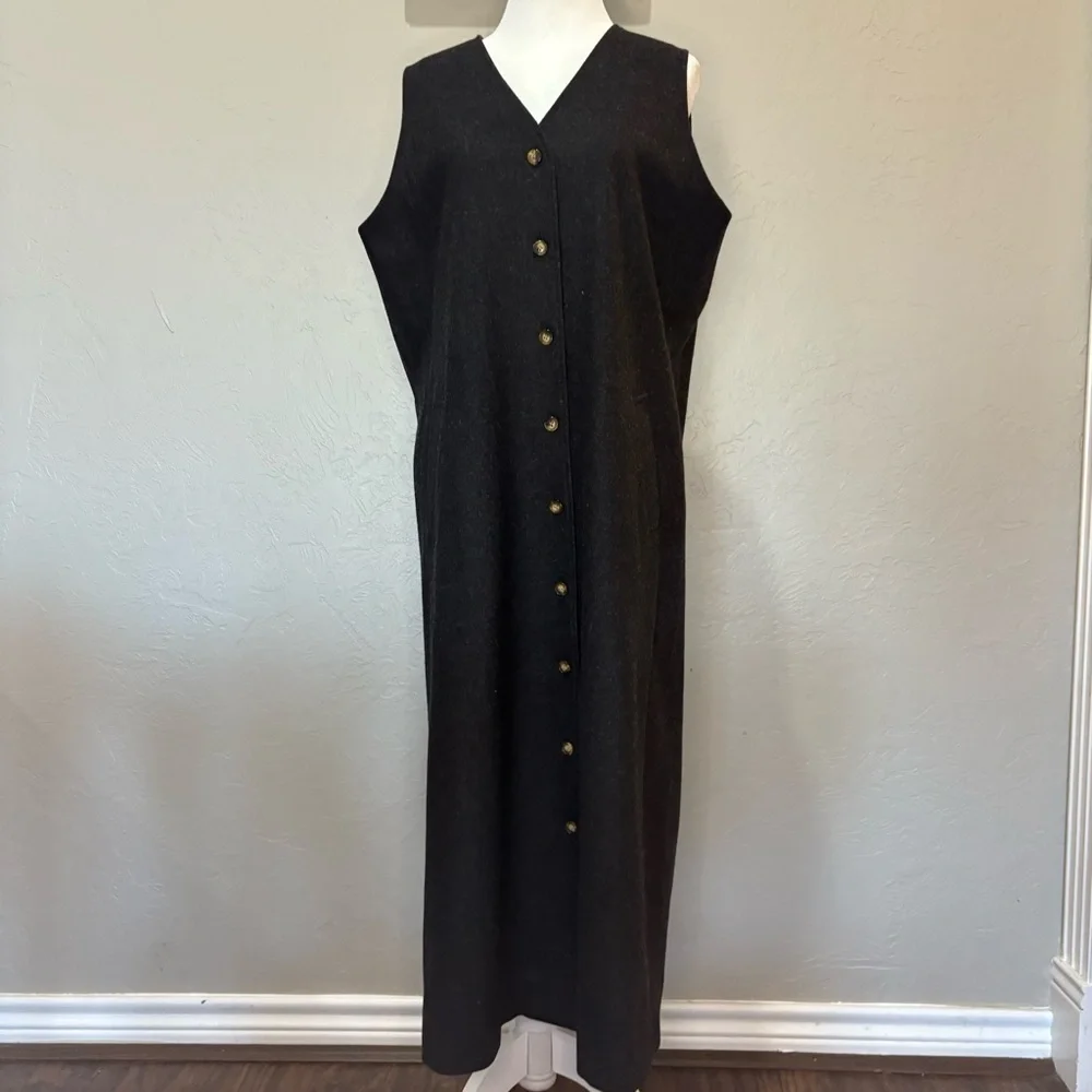 Orvis 100% Wool Button Front Long Vest Dress – Charcoal Gray – Size 10P - Picture 2 of 14